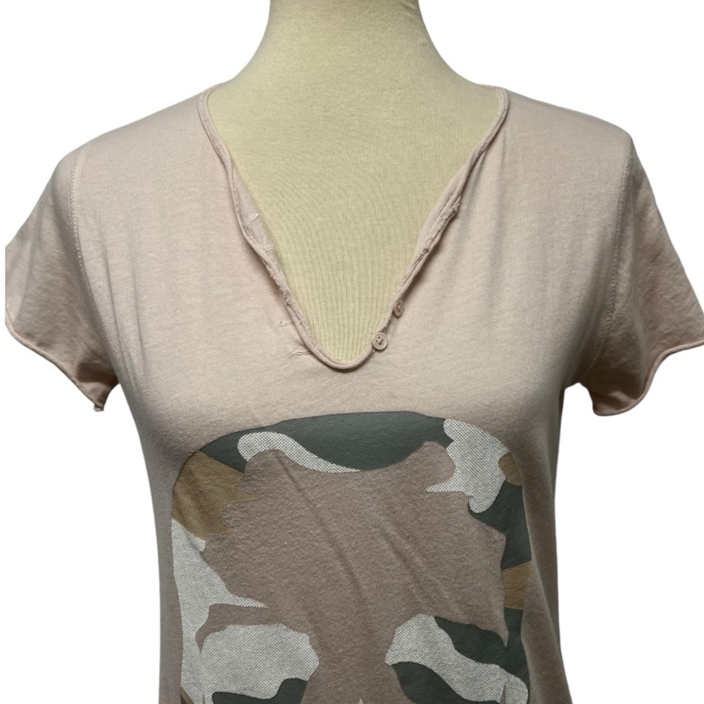 Zadig & Voltaire Pale Pink Skull Graphic Split Neck Short Sleeve T Shirt Women M - Picture 3 of 11